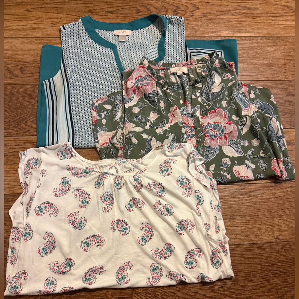 Loft Womens Sleeveless Blouse Bundle Set of 3 Floral Paisley Geometric Medium